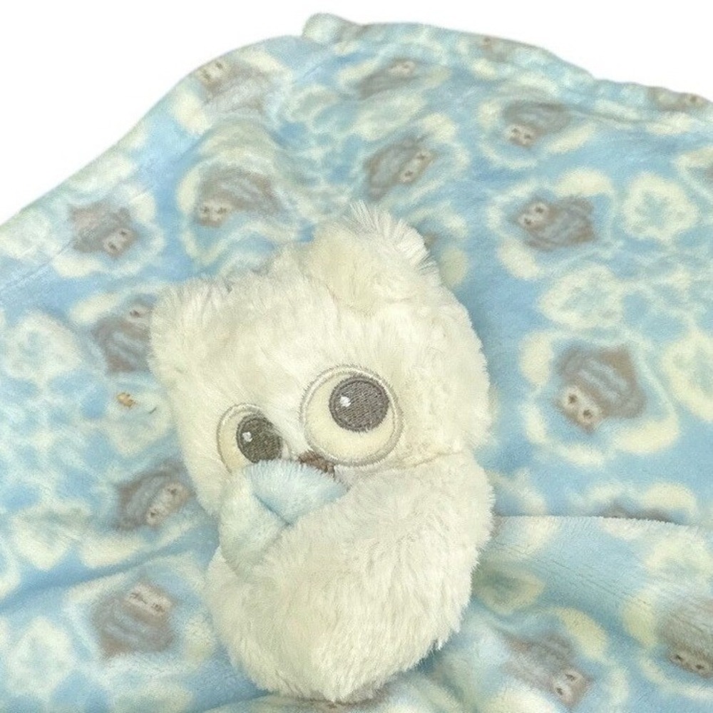 Blankets & Beyond White Owl Blue Baby Security Blanket Lovie Plush Fleece Toy